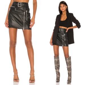 Camila Coelho Sawyer Leather Moto Skirt Black